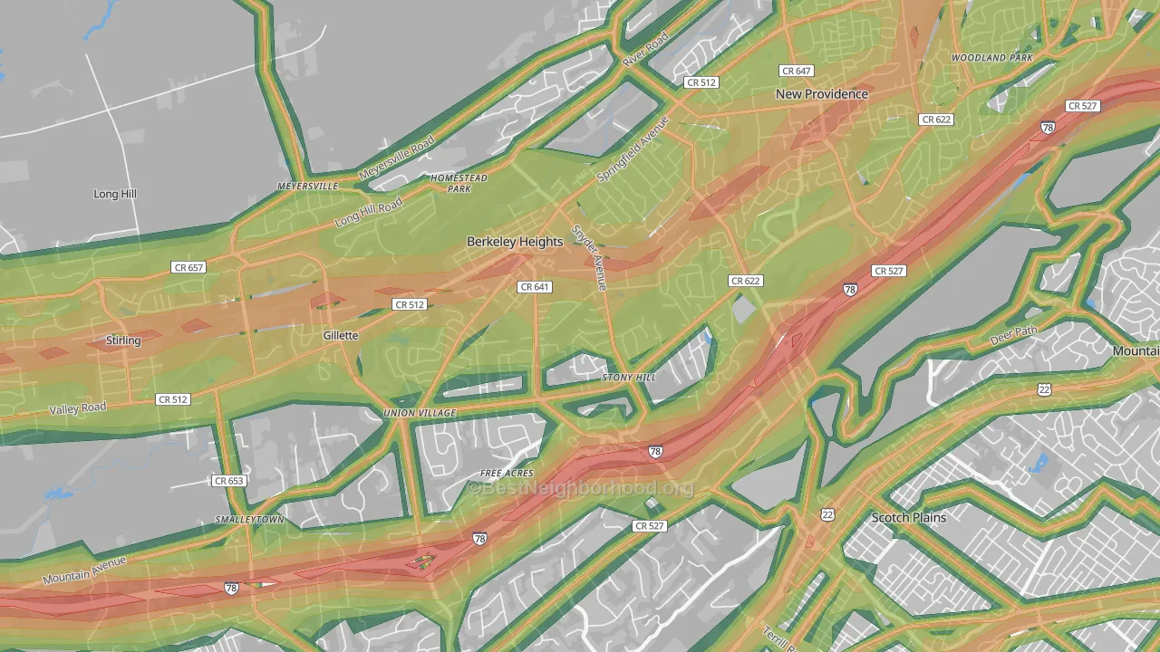 07922, NJ Map of Noise Levels in 07922