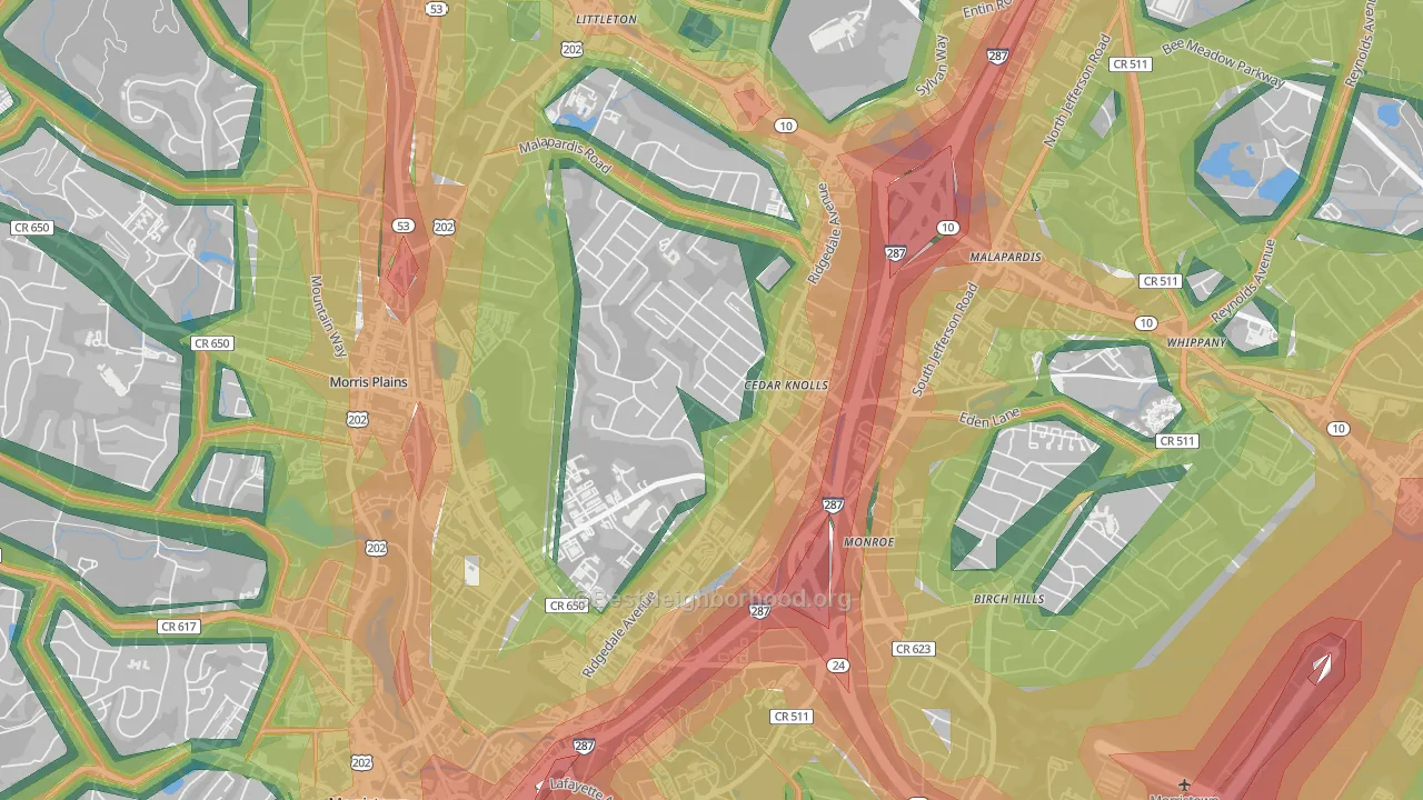 07927, NJ Map of Noise Levels in 07927