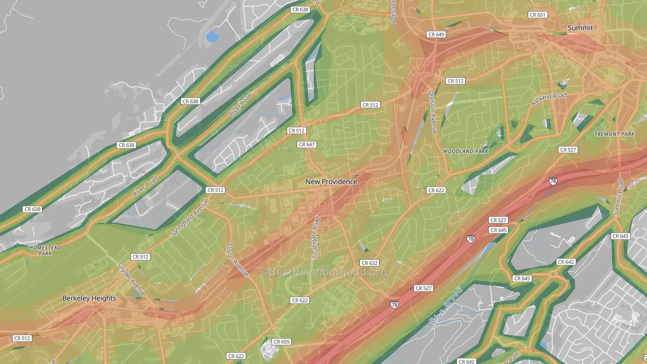 07974, NJ Map of Noise Levels in 07974