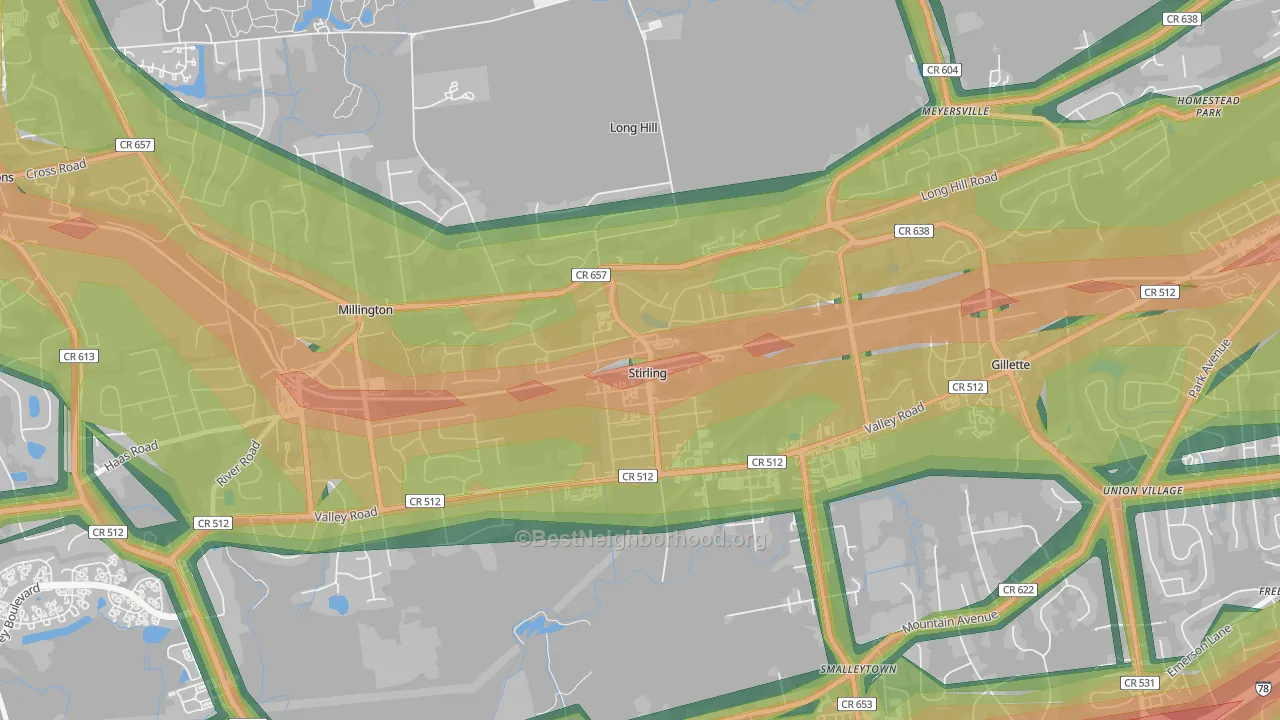 07980, NJ Map of Noise Levels in 07980