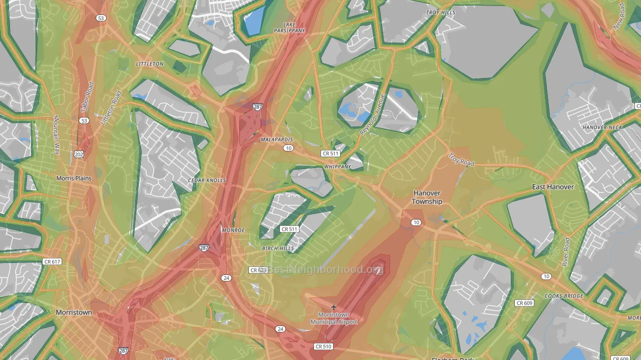07981, NJ Map of Noise Levels in 07981
