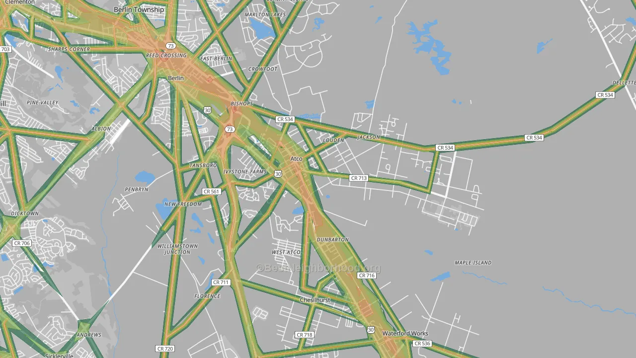 08004, NJ Map of Noise Levels in 08004