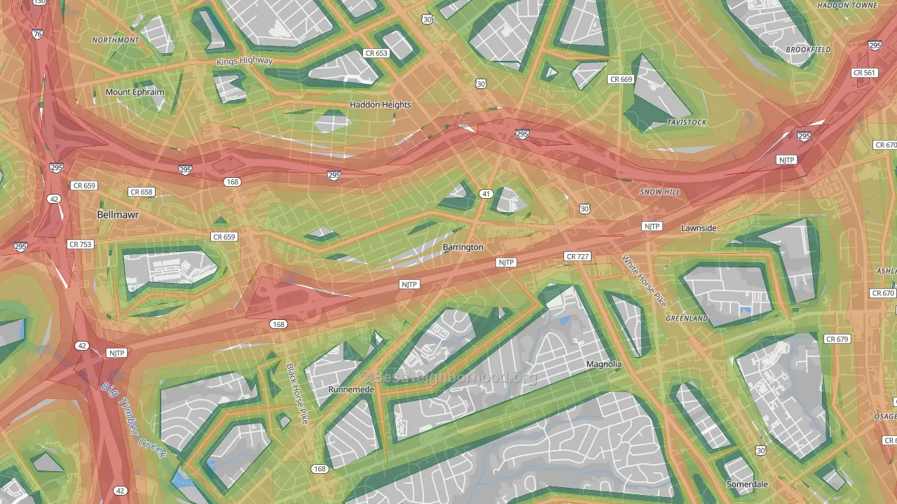 08007, NJ Map of Noise Levels in 08007
