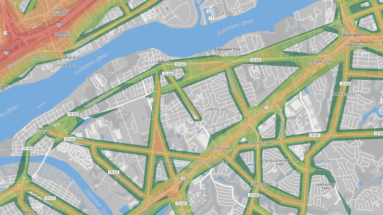 08010, NJ Map of Noise Levels in 08010