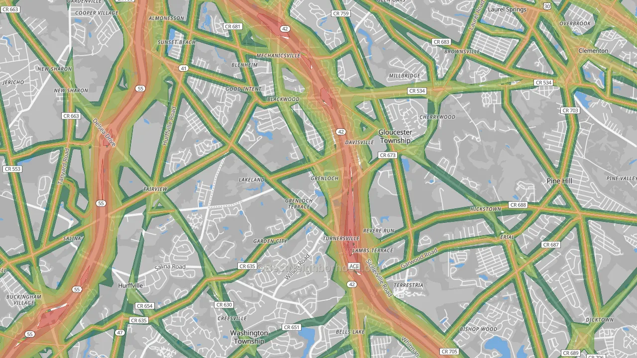 08012, NJ Map of Noise Levels in 08012