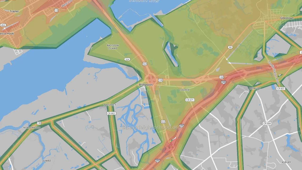 08014, NJ Map of Noise Levels in 08014