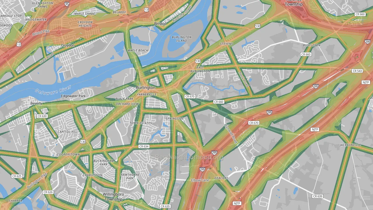 08016, NJ Map of Noise Levels in 08016
