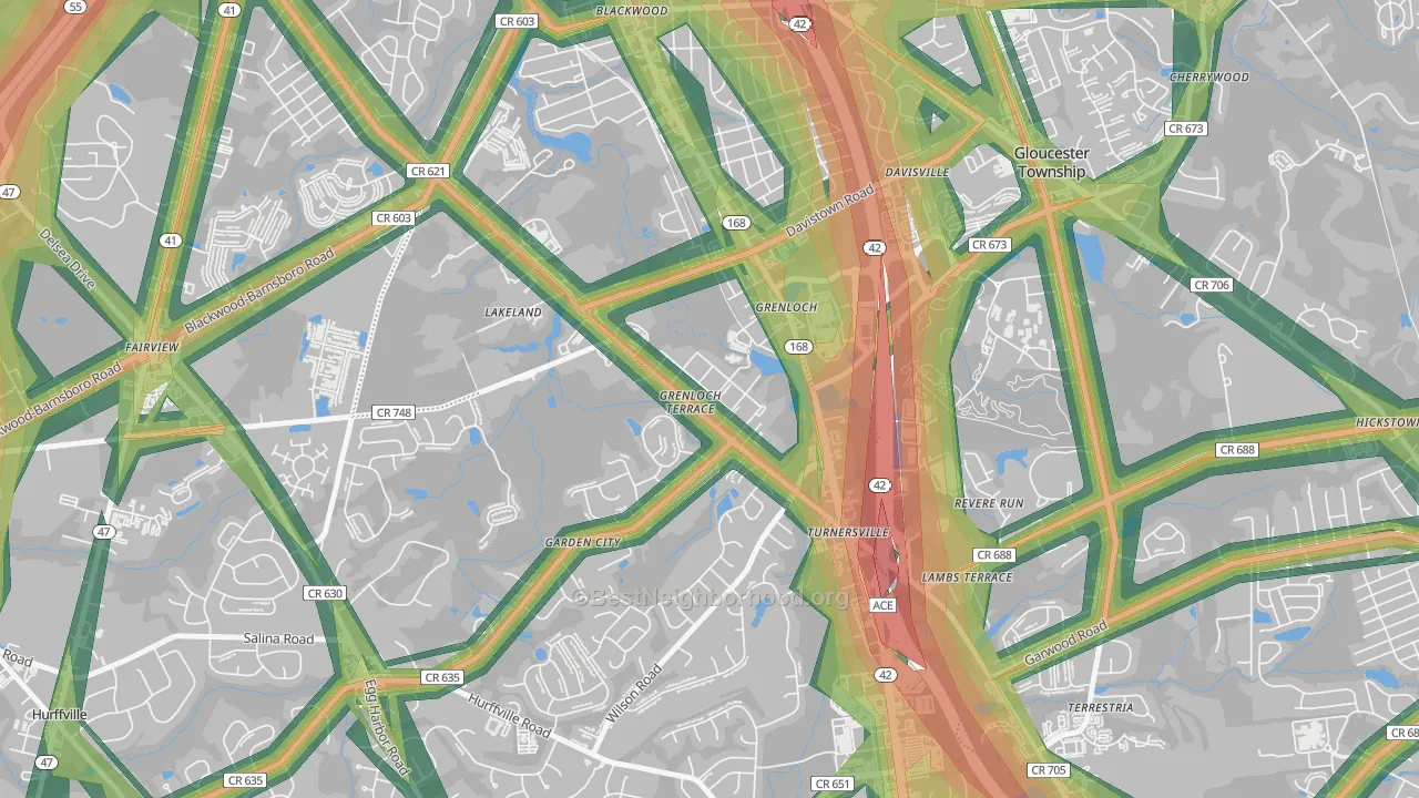 08032, NJ Map of Noise Levels in 08032