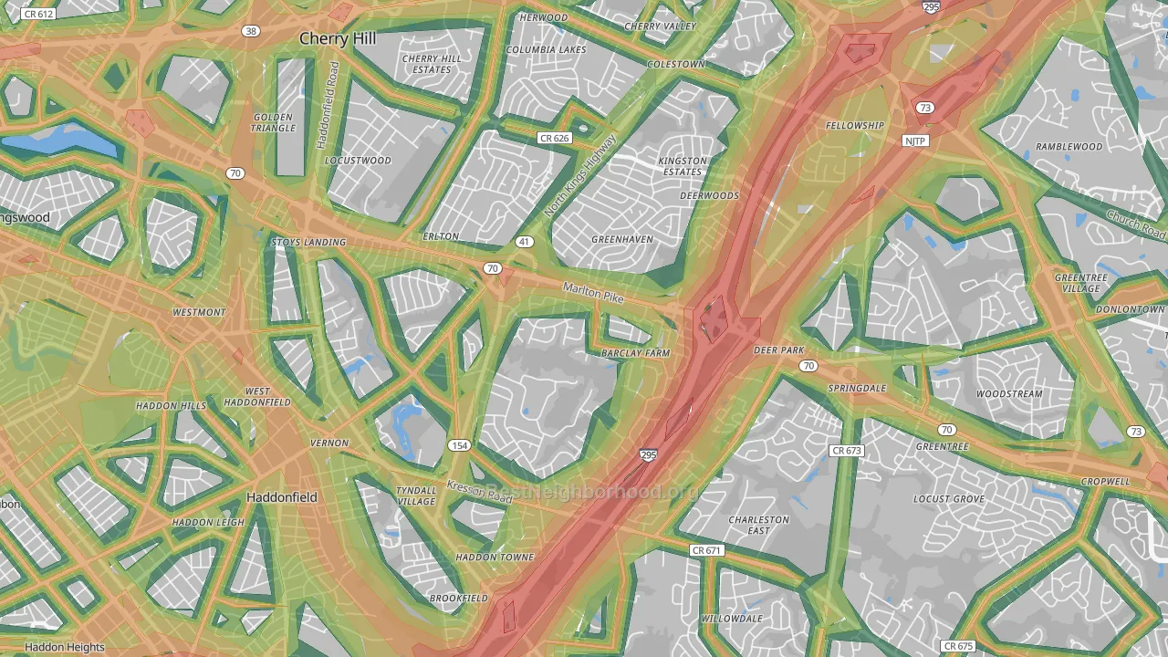 08034, NJ Map of Noise Levels in 08034