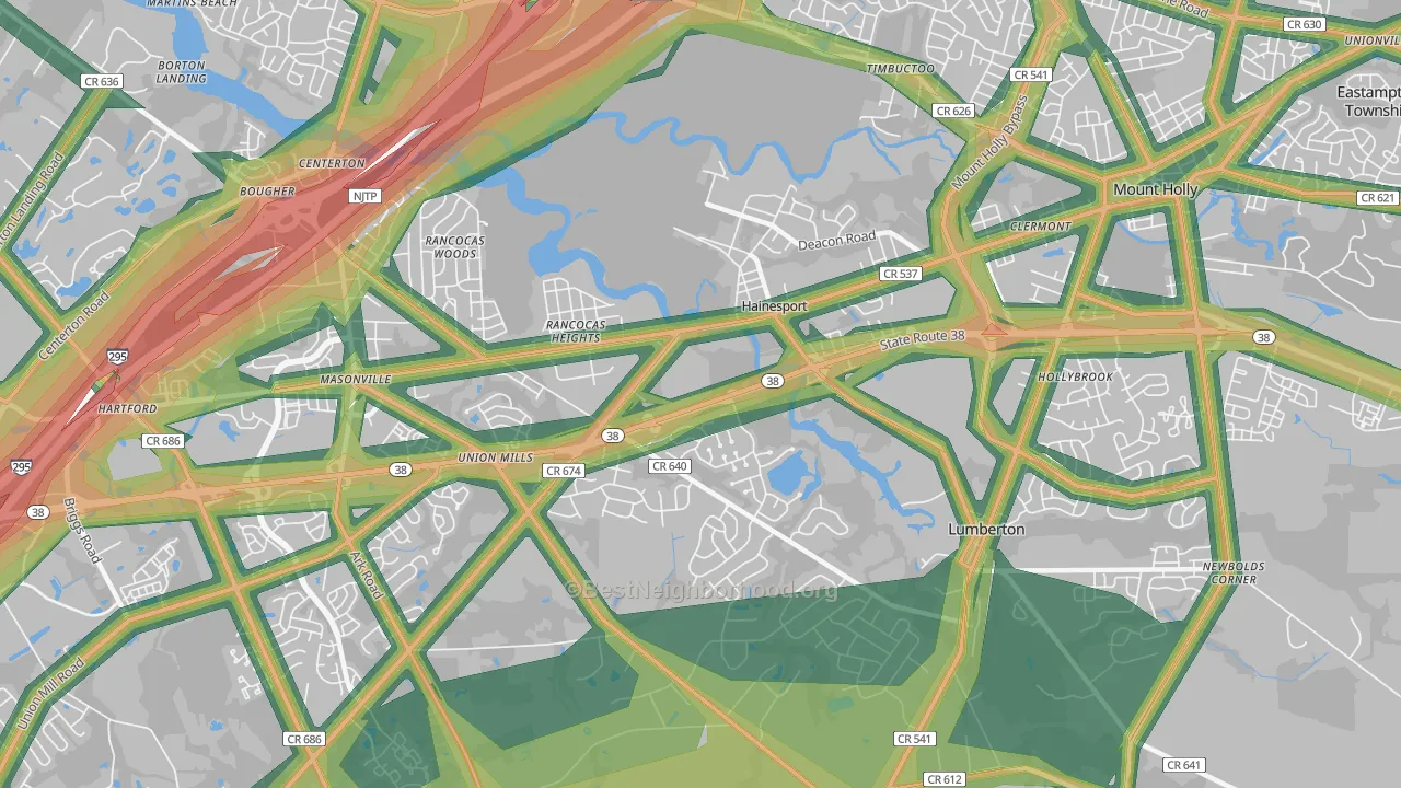 08036, NJ Map of Noise Levels in 08036