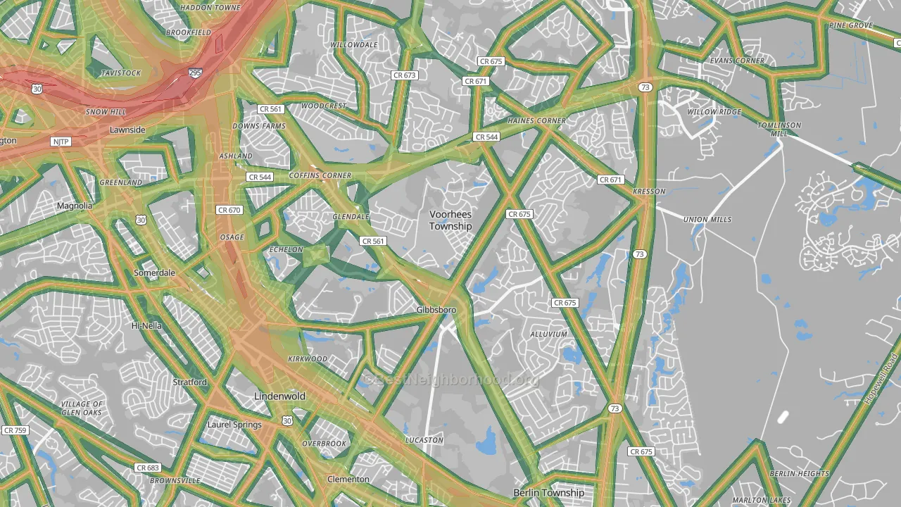 08043, NJ Map of Noise Levels in 08043