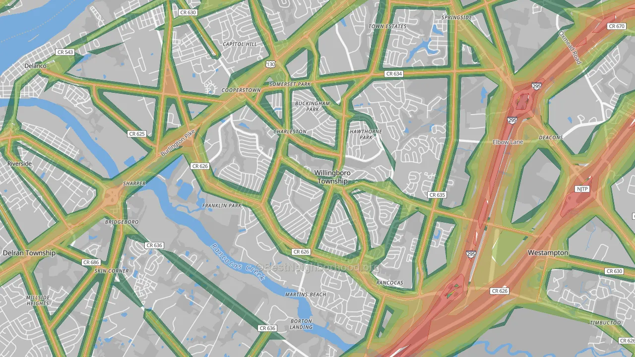 08046, NJ Map of Noise Levels in 08046