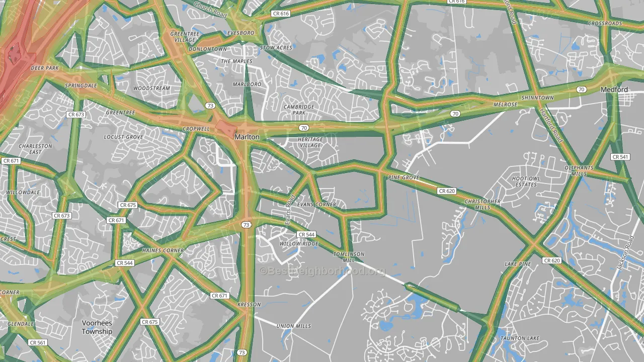 08053, NJ Map of Noise Levels in 08053