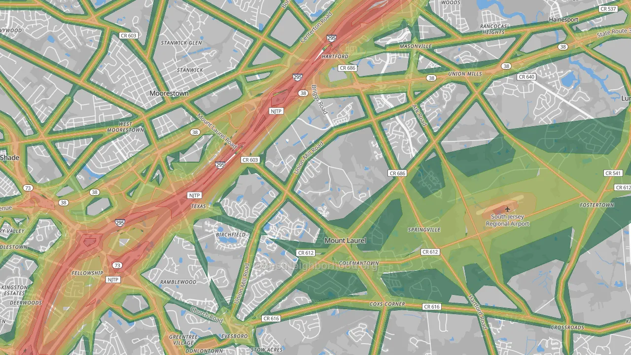08054, NJ Map of Noise Levels in 08054