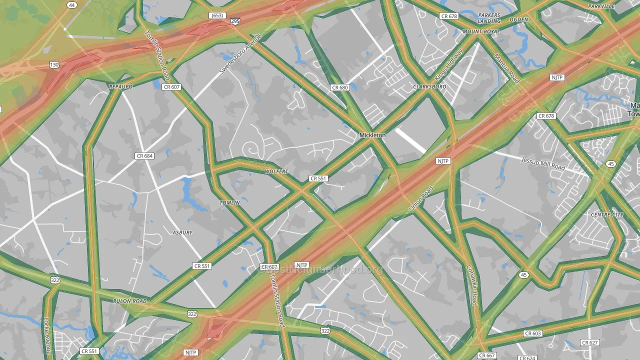 08056, NJ Map of Noise Levels in 08056
