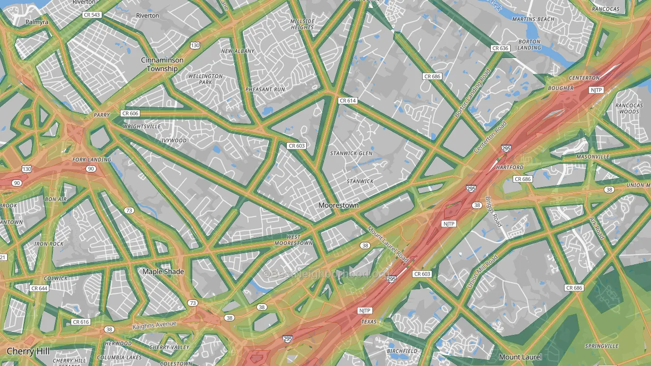 08057, NJ Map of Noise Levels in 08057