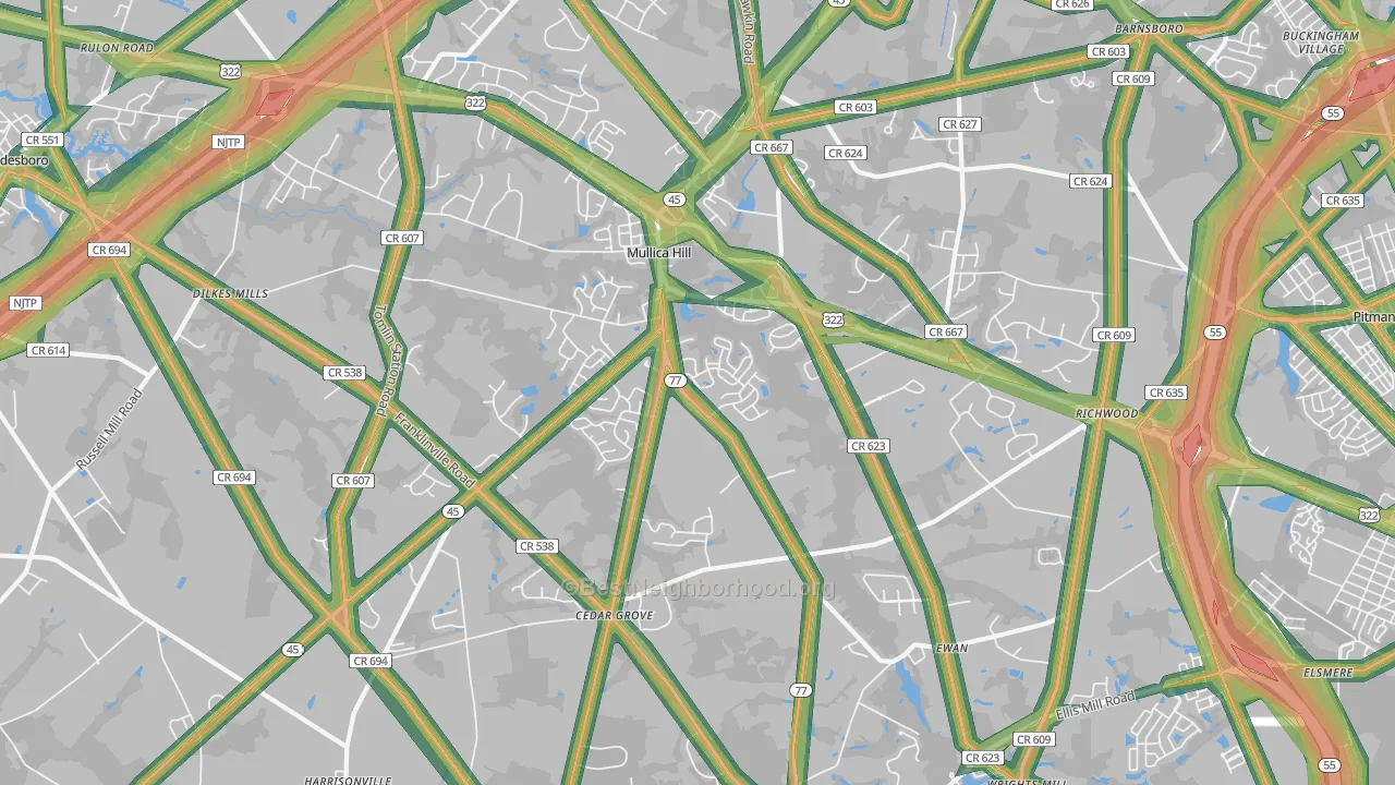 08062, NJ Map of Noise Levels in 08062