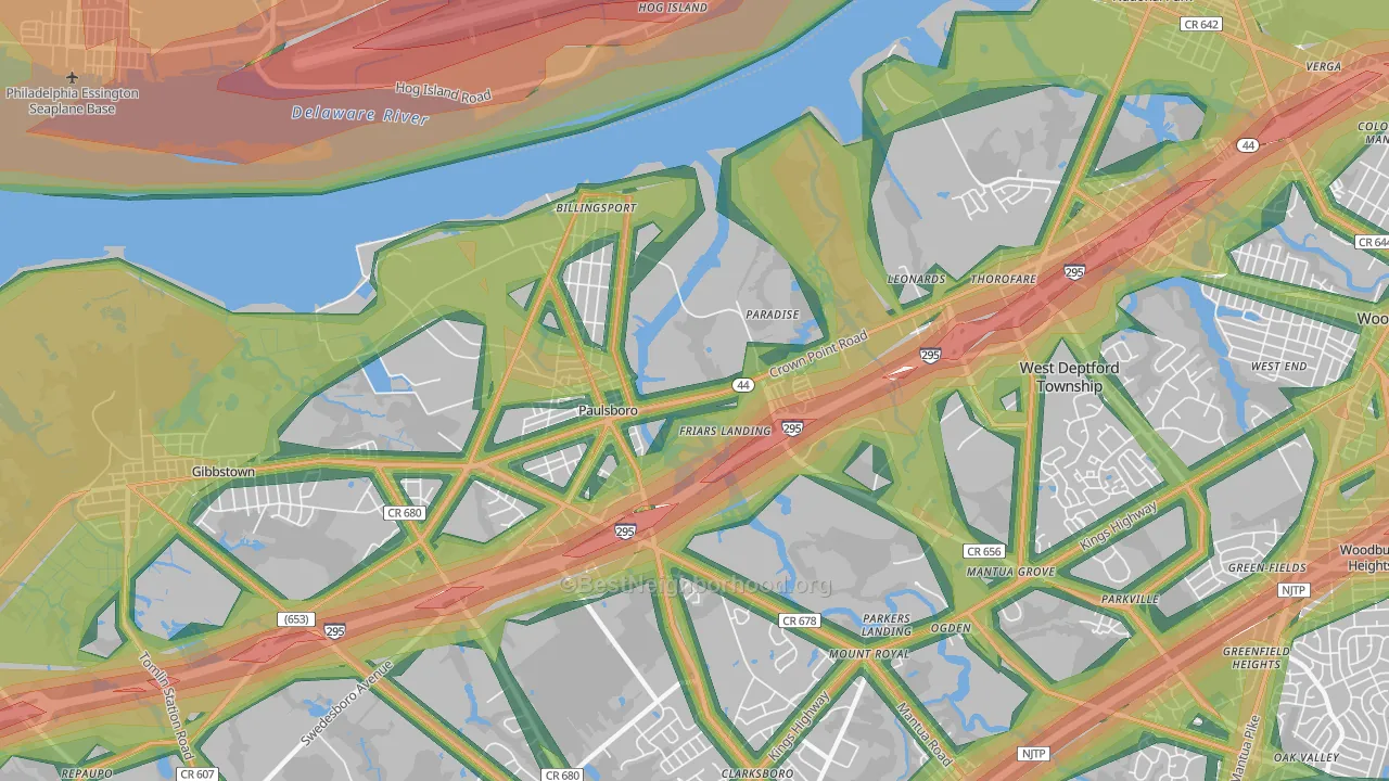 08066, NJ Map of Noise Levels in 08066