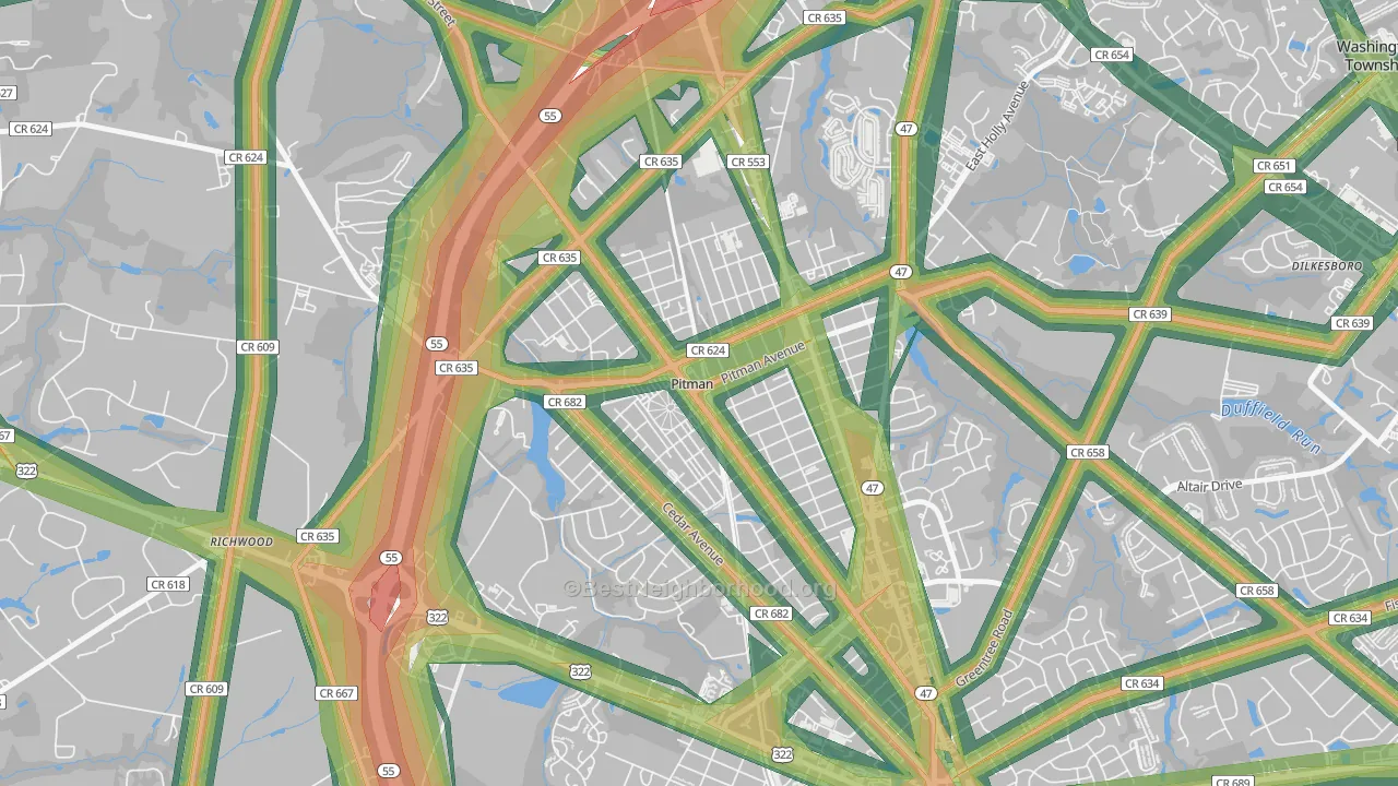 08071, NJ Map of Noise Levels in 08071