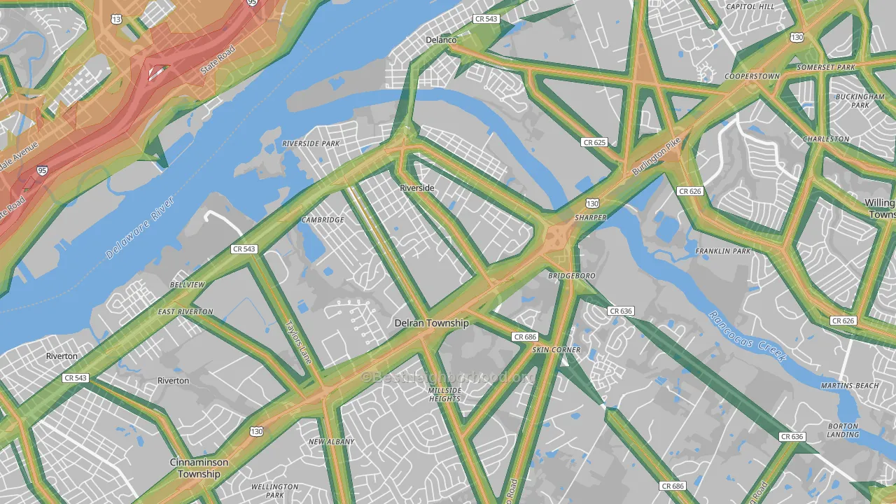 08075, NJ Map of Noise Levels in 08075