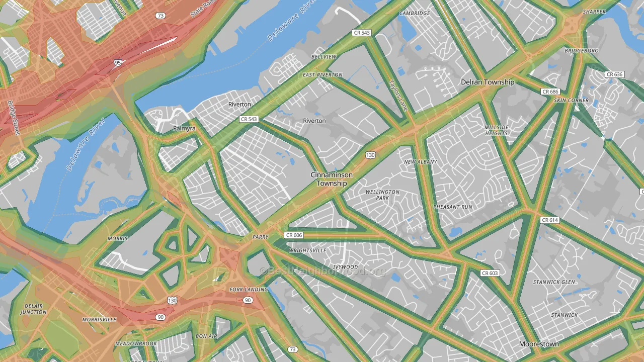 08077, NJ Map of Noise Levels in 08077