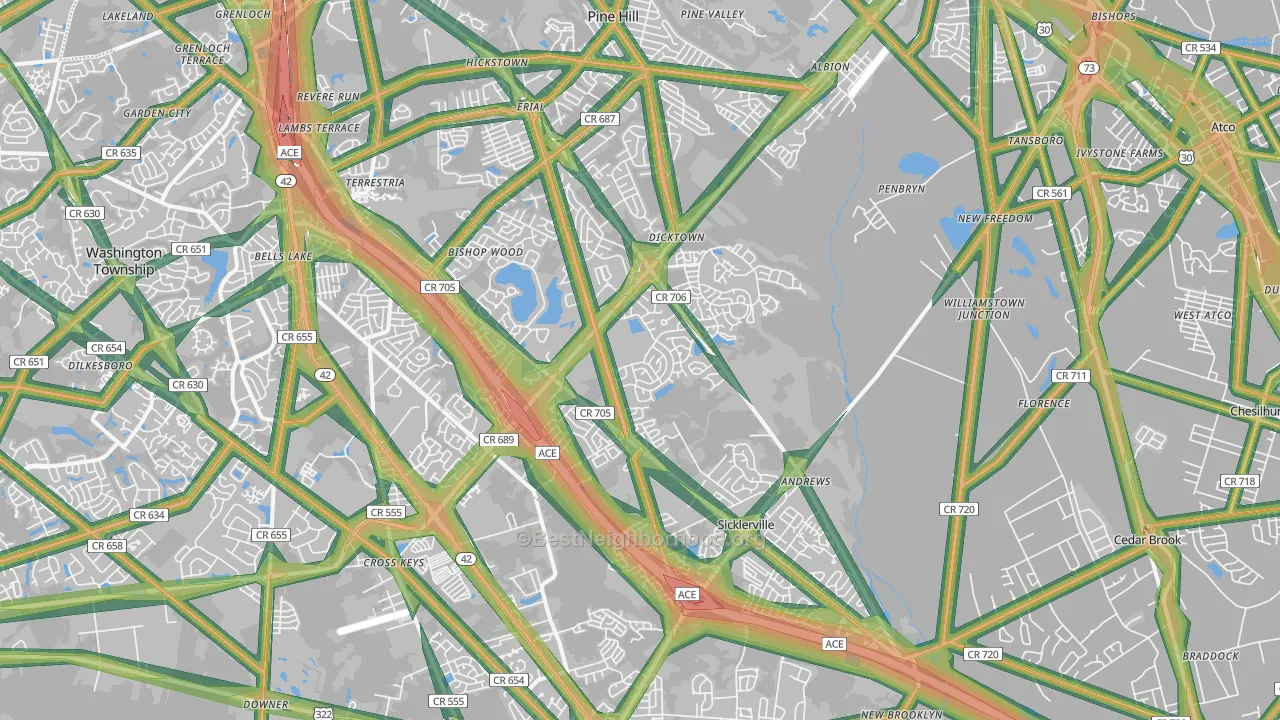 08081, NJ Map of Noise Levels in 08081