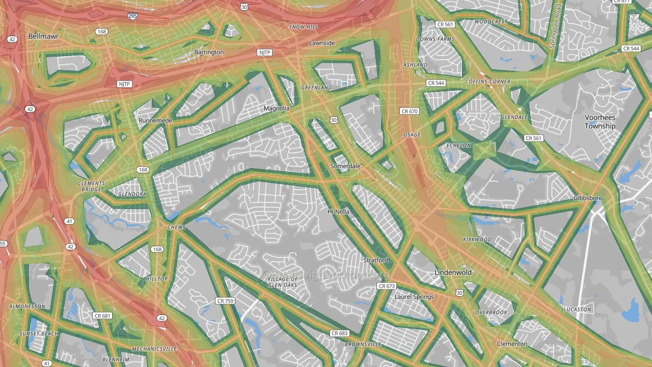 08083, NJ Map of Noise Levels in 08083