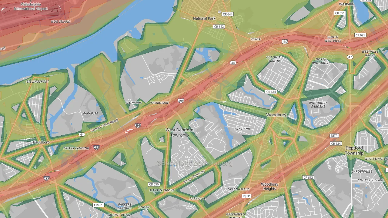 08086, NJ Map of Noise Levels in 08086