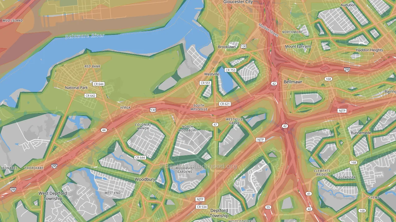 08093, NJ Map of Noise Levels in 08093