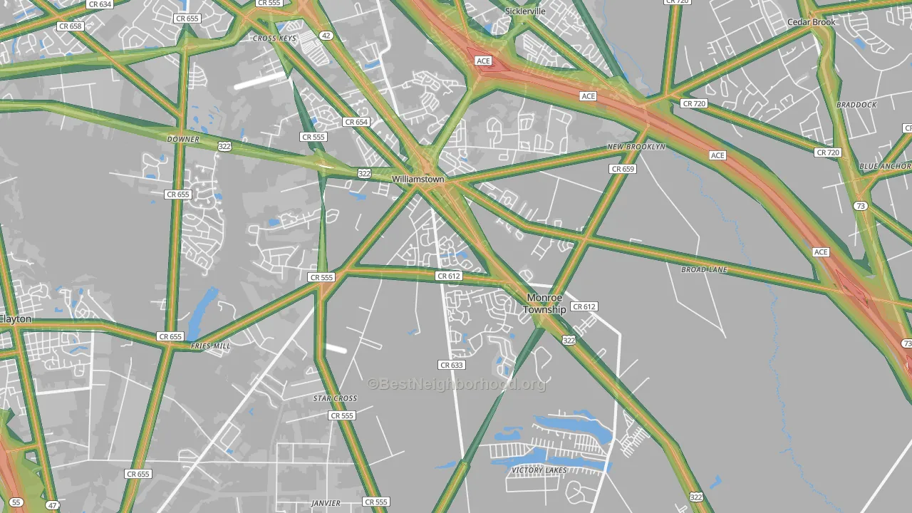 08094, NJ Map of Noise Levels in 08094