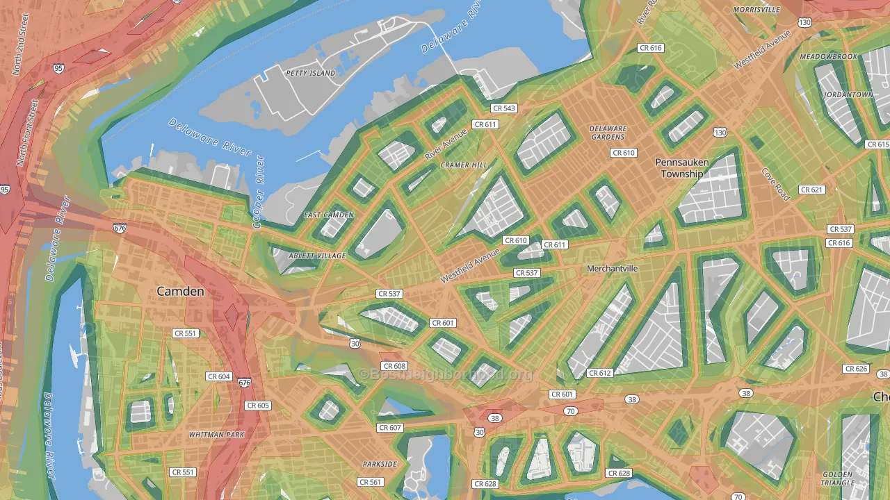 08105, NJ Map of Noise Levels in 08105
