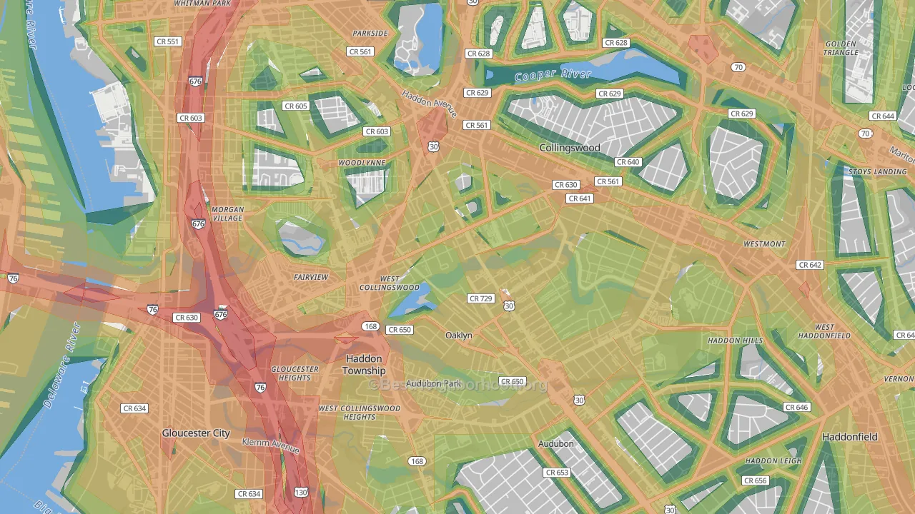08107, NJ Map of Noise Levels in 08107