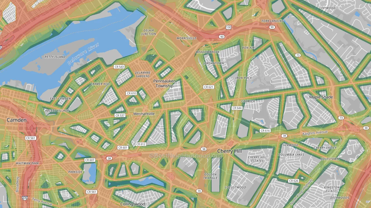 08109, NJ Map of Noise Levels in 08109
