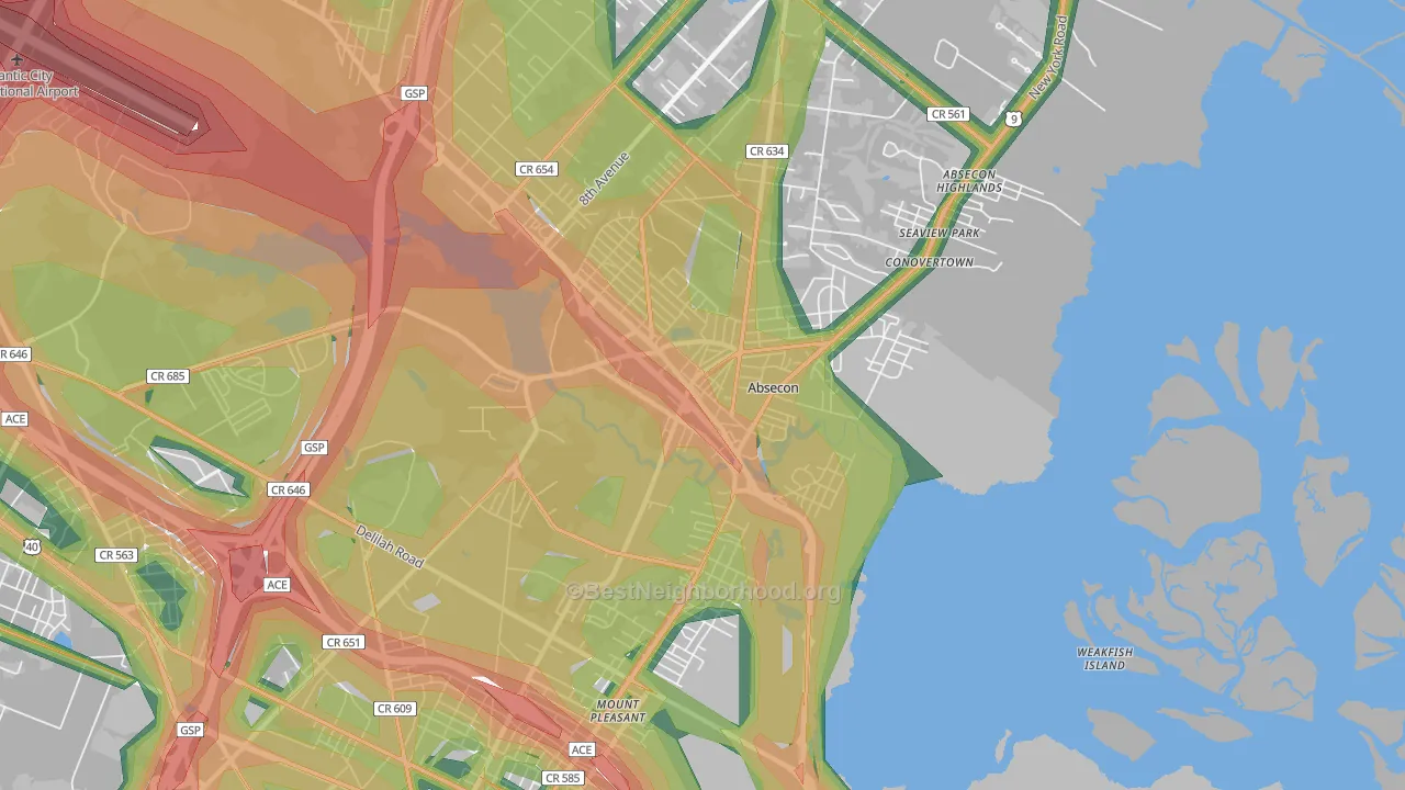 08201, NJ Map of Noise Levels in 08201