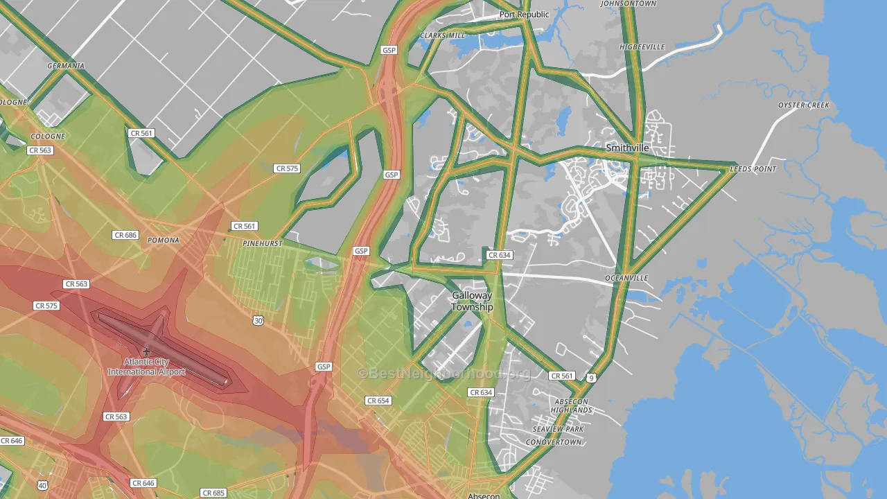 08205, NJ Map of Noise Levels in 08205