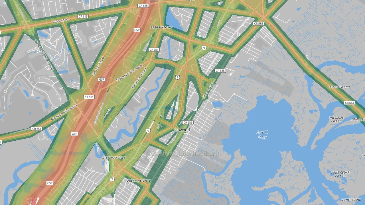 08221, NJ Map of Noise Levels in 08221