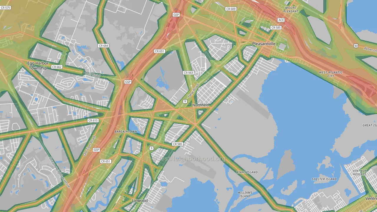 08225, NJ Map of Noise Levels in 08225