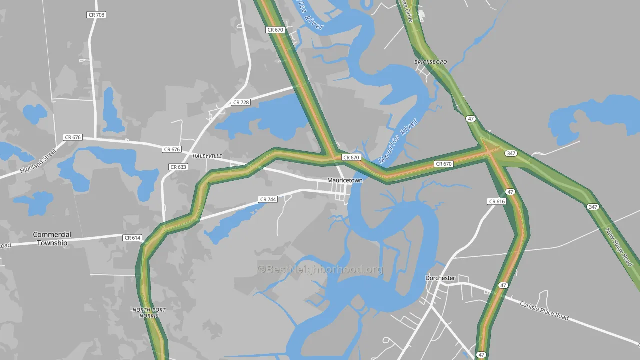 08329, NJ Map of Noise Levels in 08329