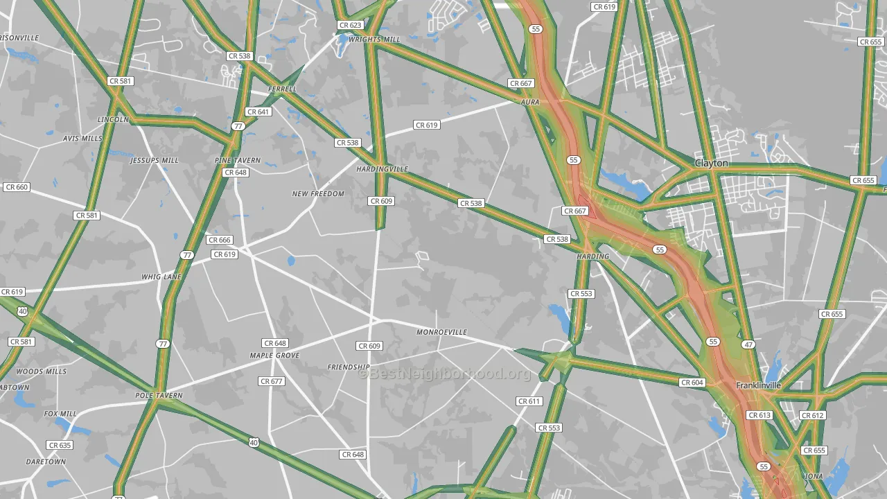 08343, NJ Map of Noise Levels in 08343