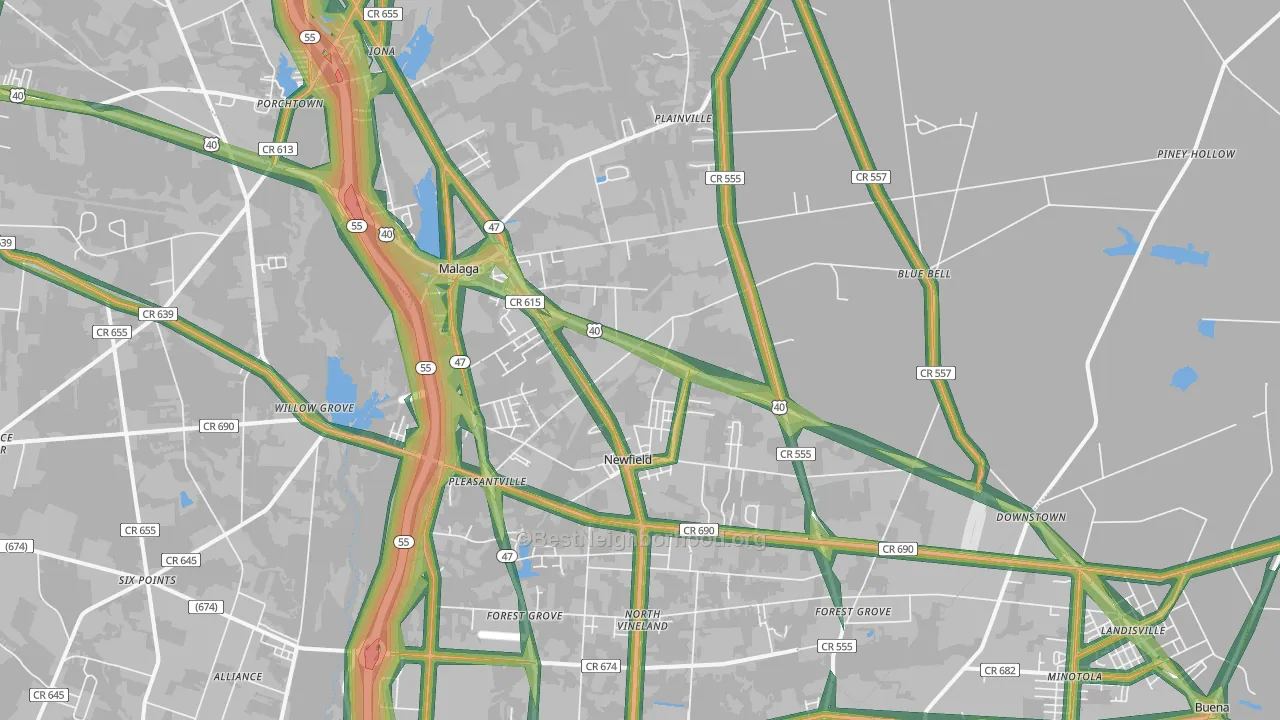 08344, NJ Map of Noise Levels in 08344