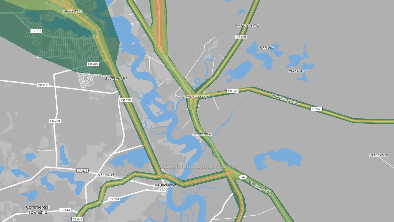 08348, NJ Map of Noise Levels in 08348