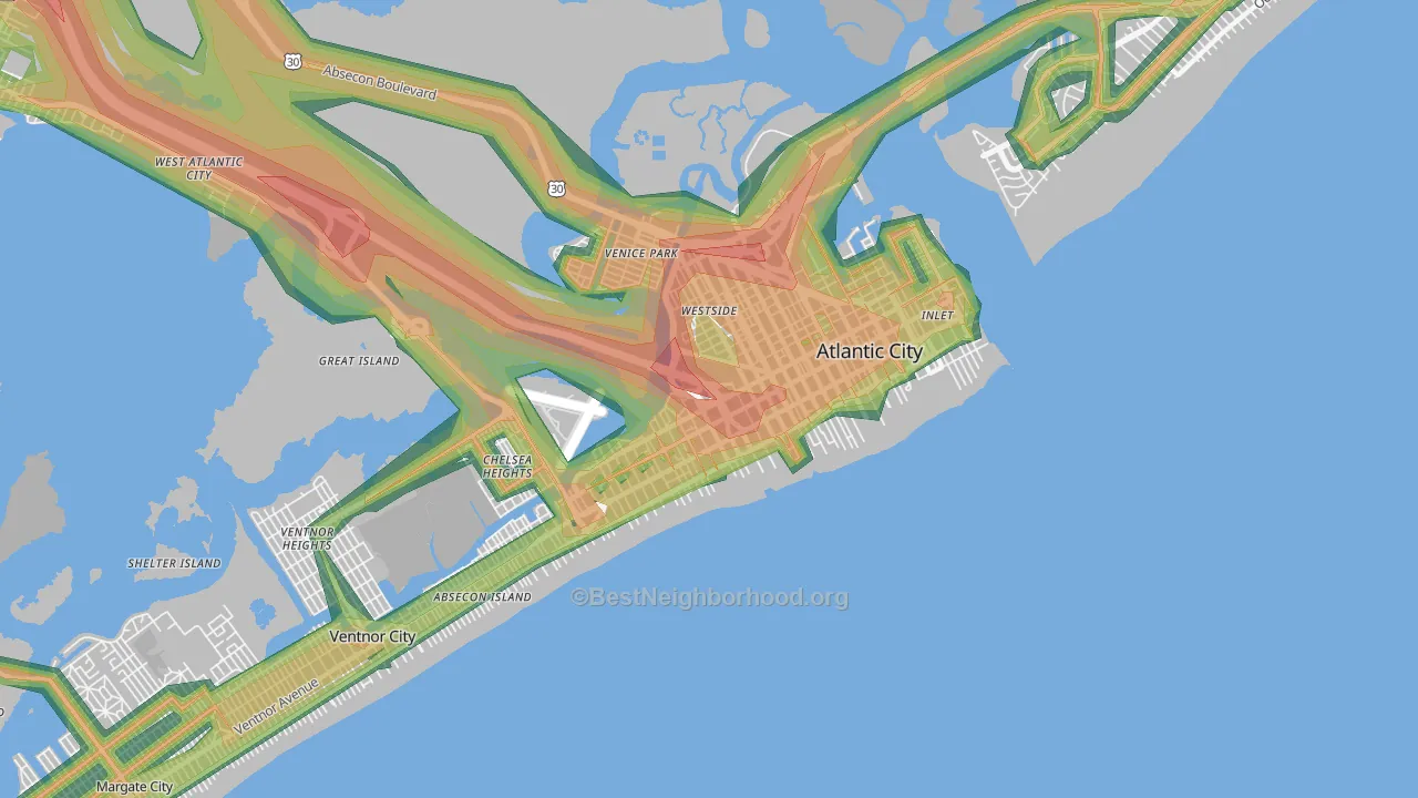08401, NJ Map of Noise Levels in 08401