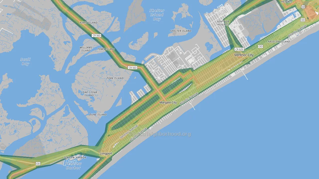 08402, NJ Map of Noise Levels in 08402