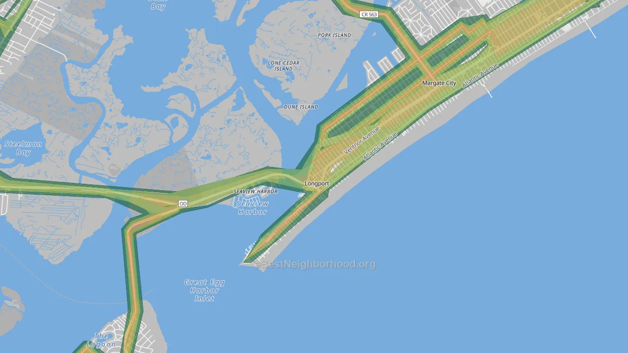 08403, NJ Map of Noise Levels in 08403