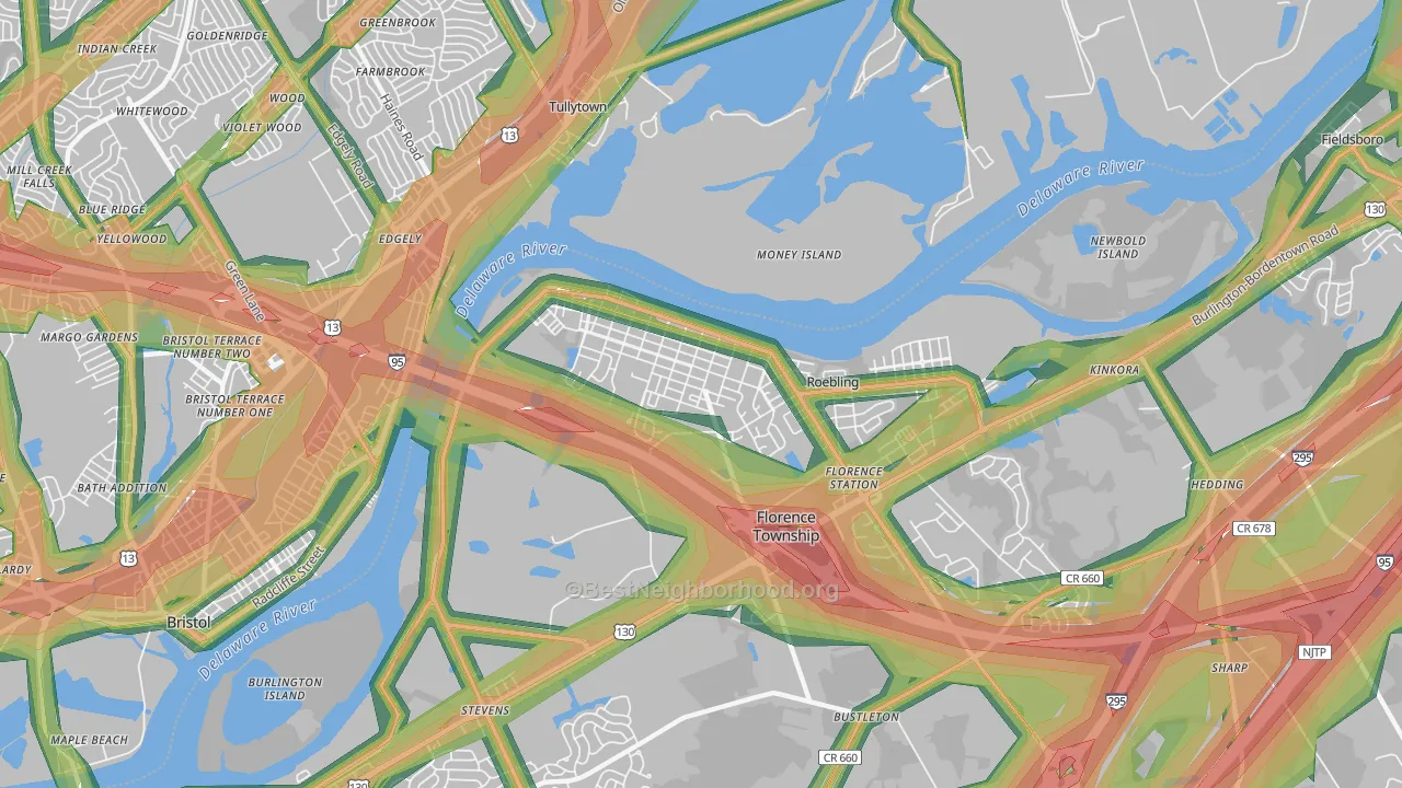 08518, NJ Map of Noise Levels in 08518