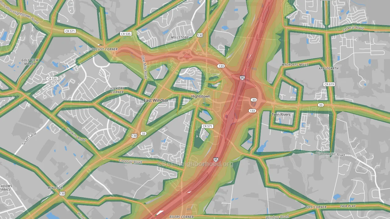 08520, NJ Map of Noise Levels in 08520