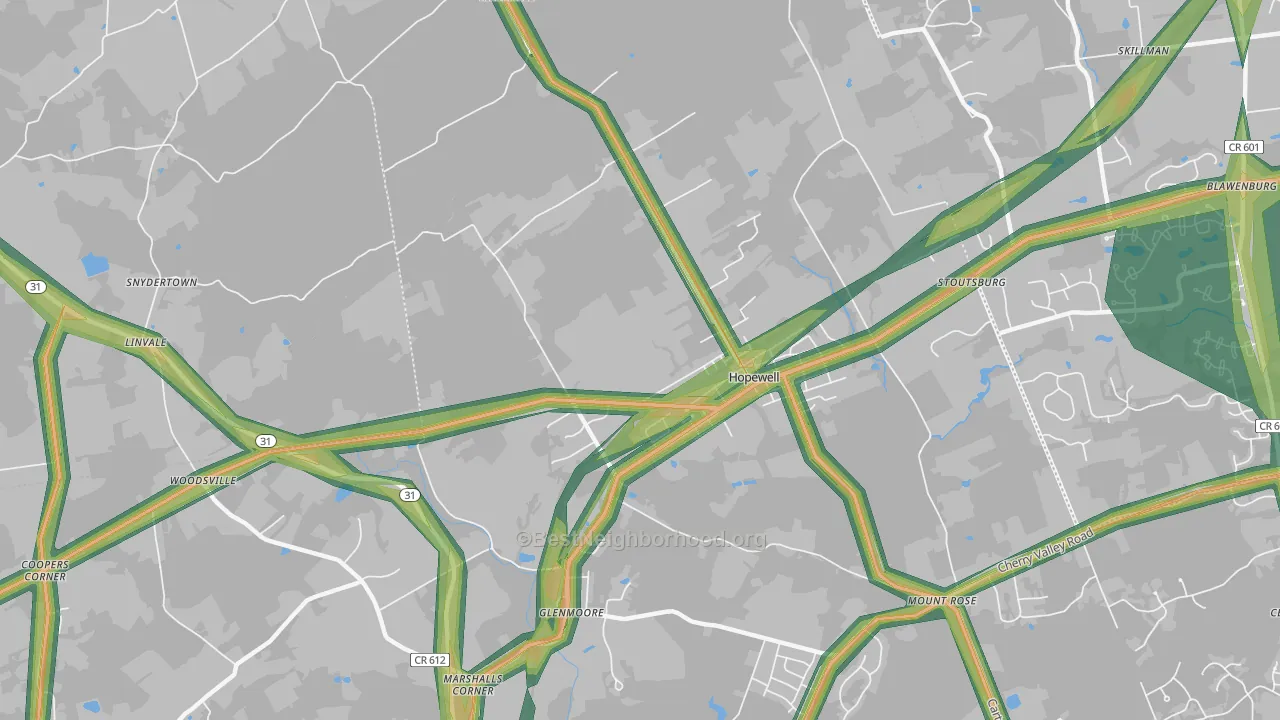 08525, NJ Map of Noise Levels in 08525