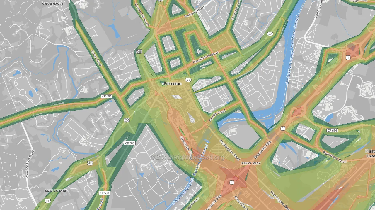 08544, NJ Map of Noise Levels in 08544