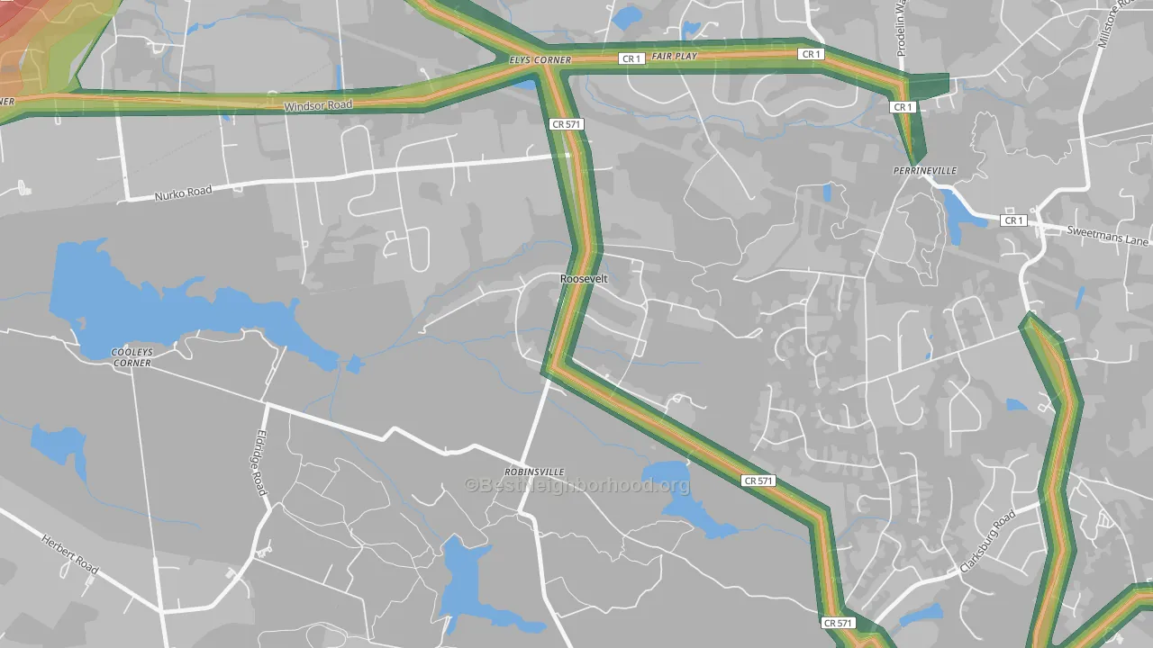 08555, NJ Map of Noise Levels in 08555