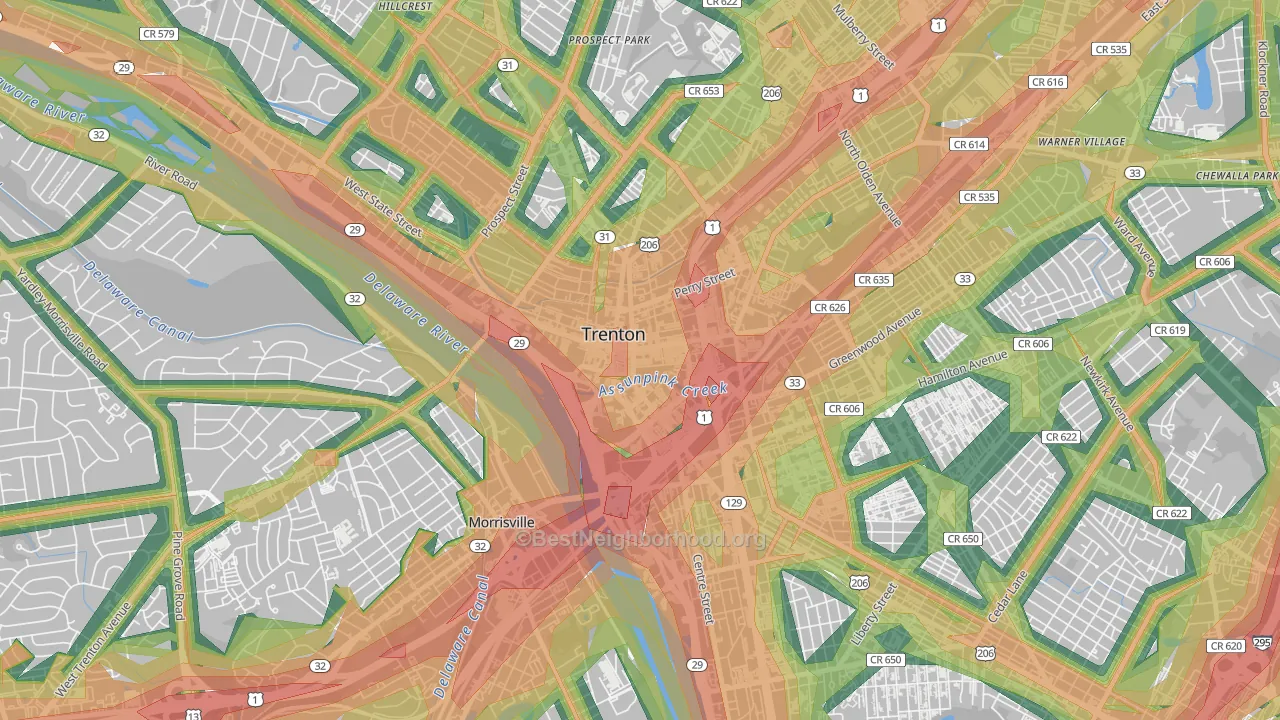 08608, NJ Map of Noise Levels in 08608